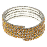 Yellow & Silver-Tone Colored Metal Rhinestone-Coil-Bracelet With Crystal Accents #4351