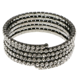Dark-Silver-Tone Metal Rhinestone-Coil-Bracelet With Crystal Accents #4343