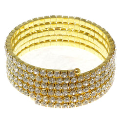 Gold-Tone Metal Rhinestone-Coil-Bracelet With Crystal Accents #4355