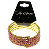 Pink & Gold-Tone Colored Metal Rhinestone-Coil-Bracelet With Crystal Accents #4355