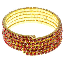 Red & Gold-Tone Colored Metal Rhinestone-Coil-Bracelet With Crystal Accents #4355