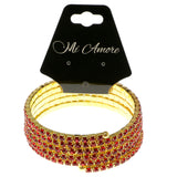 Red & Gold-Tone Colored Metal Rhinestone-Coil-Bracelet With Crystal Accents #4355