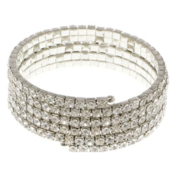 Silver-Tone Metal Rhinestone-Coil-Bracelet With Crystal Accents #4357