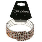 Brown & Silver-Tone Colored Metal Rhinestone-Coil-Bracelet With Crystal Accents #4357