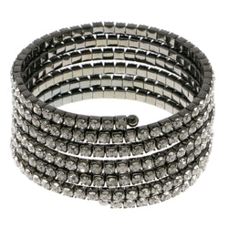 Dark-Silver-Tone Metal Rhinestone-Coil-Bracelet With Crystal Accents #4345