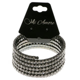 Dark-Silver-Tone Metal Rhinestone-Coil-Bracelet With Crystal Accents #4345
