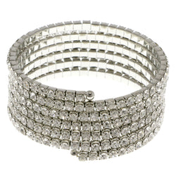 Silver-Tone Metal Rhinestone-Coil-Bracelet With Crystal Accents #4340