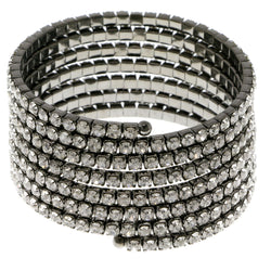 Dark-Silver-Tone Metal Rhinestone-Coil-Bracelet With Crystal Accents #4347