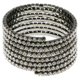 Dark-Silver-Tone Metal Rhinestone-Coil-Bracelet With Crystal Accents #4347