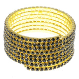 Blue & Gold-Tone Colored Metal Rhinestone-Coil-Bracelet With Crystal Accents #4353