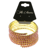 Pink & Gold-Tone Colored Metal Rhinestone-Coil-Bracelet With Crystal Accents #4353