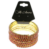 Red & Gold-Tone Colored Metal Rhinestone-Coil-Bracelet With Crystal Accents #4353