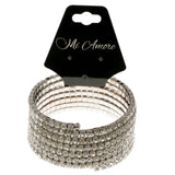 Silver-Tone Metal Rhinestone-Coil-Bracelet With Crystal Accents #4354