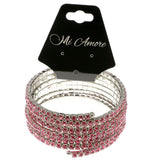 Pink & Silver-Tone Colored Metal Rhinestone-Coil-Bracelet With Crystal Accents #4354