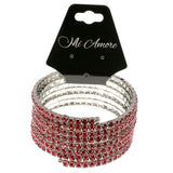 Red & Silver-Tone Colored Metal Rhinestone-Coil-Bracelet With Crystal Accents #4354