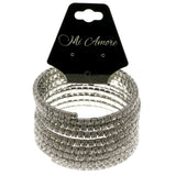Silver-Tone Metal Rhinestone-Coil-Bracelet With Crystal Accents #4349