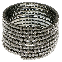 Dark-Silver-Tone Metal Rhinestone-Coil-Bracelet With Crystal Accents #4348