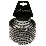 Dark-Silver-Tone Metal Rhinestone-Coil-Bracelet With Crystal Accents #4348