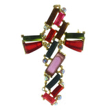 Cross AB Finish Brooch-Pin With Crystal Accents Colorful & Gold-Tone Colored #LQP1474