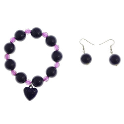 Mi Amore Heart Bracelet-Earring-Set Purple