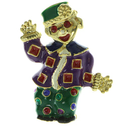 Clown Brooch-Pin With Colorful Accents Gold-Tone Green & Purple Colored #LQP287
