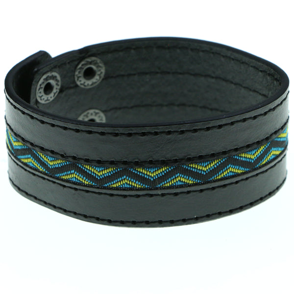 Zig-Zag Adjustable Mens-Bracelet Black & Multi Colored #3229