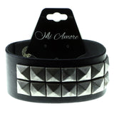 Pyramid Studded Mens-Bracelet Black & Silver-Tone Colored #3228