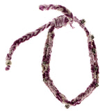 Purple Fabric Friendship-Bracelet With Bead Accents #4176