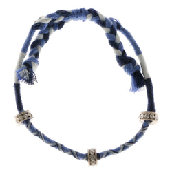 Blue & White Colored Fabric Cord-Bracelet With Crystal Accents #4181