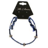 Blue & White Colored Fabric Cord-Bracelet With Crystal Accents #4181