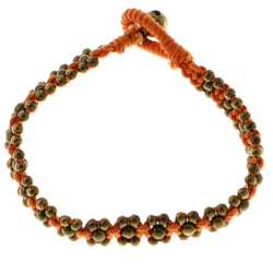 Orange & Gold-Tone Colored Fabric Cord-Bracelet With Bead Accents #4174