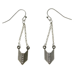 Silver-Tone Metal Dangle-Earrings With Crystal Accents #3672