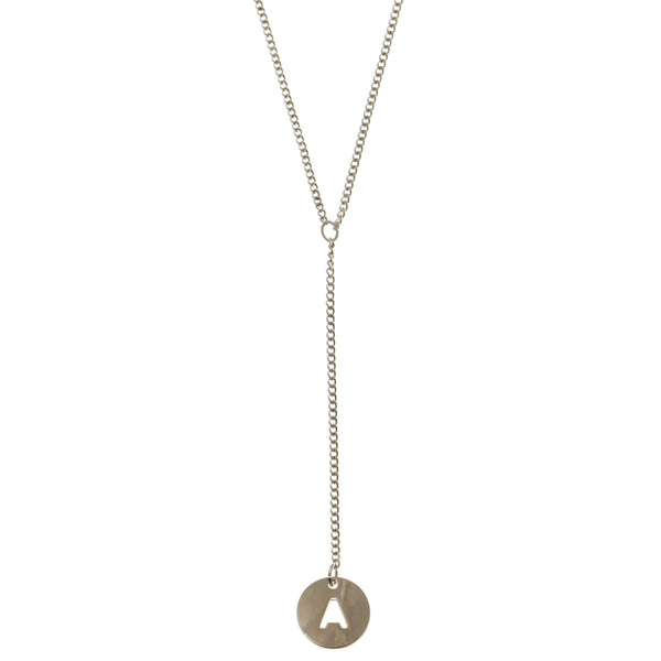 Initial A Adjustable Length Y-Necklace Silver-Tone Color  #4162