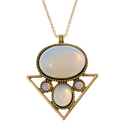 AB Finish Pendant-Necklace With Cabochon Accents White & Gold-Tone Colored #4168