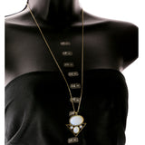 AB Finish Pendant-Necklace With Cabochon Accents White & Gold-Tone Colored #4168