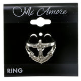 Silver-Tone Anchor Shaped Ring with Rhinestone Accents AER3