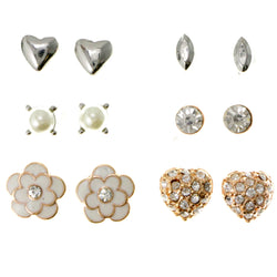 Heart Flower Stud-Earrings With Crystal Accents Colorful #3476