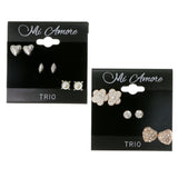 Heart Flower Stud-Earrings With Crystal Accents Colorful #3476