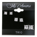 Tri-Tone Metal Stud-Earrings With Crystal Accents #3480