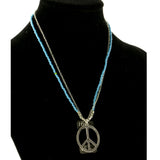 Peace Adjustable Length Pendant-Necklace With Bead Accents Blue & Silver-Tone Colored #3307