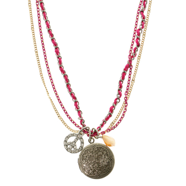 Peace Flowers Adjustable Length Layered-Pendant-Necklace With Crystal Accents Colorful #3298