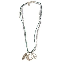 Peace Moon Adjustable Length Layered-Necklace With Crystal Accents Colorful & Silver-Tone Colored #3292