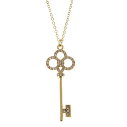 Key Adjustable Length Pendant-Necklace  With Crystal Accents Gold-Tone Color #3288