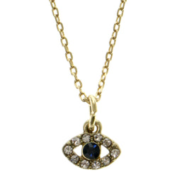 Eye Adjustable Length Pendant-Necklace With Crystal Accents Gold-Tone & Blue Colored #3308