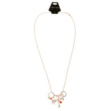Roses Eiffel Tower Love Heart Pendant-Necklace With Crystal Accents Gold-Tone & Peach Colored #3295
