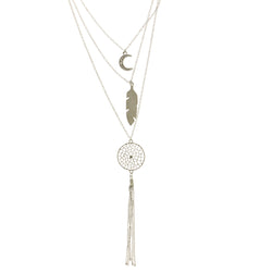 Moon Leaf Dreamcatcher Layered-Pendant-Necklace With Crystal Accents Silver-Tone Color #3297