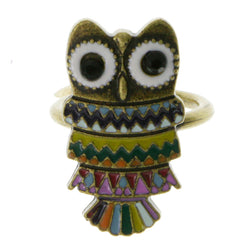 Antique Gold-Tone Owl Shaped Ring with Assorted Color Accents AEROR4
