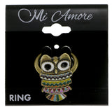 Antique Gold-Tone Owl Shaped Ring with Assorted Color Accents AEROR4