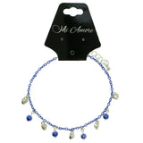 Heart Charm-Anklet With Bead Accents Silver-Tone & Blue Colored #4081