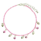 Heart Charm-Anklet With Bead Accents Silver-Tone & Pink Colored #4081